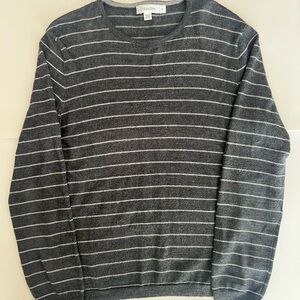 Calvin Klein Men's Charcoal and White Striped Crewneck Sweater